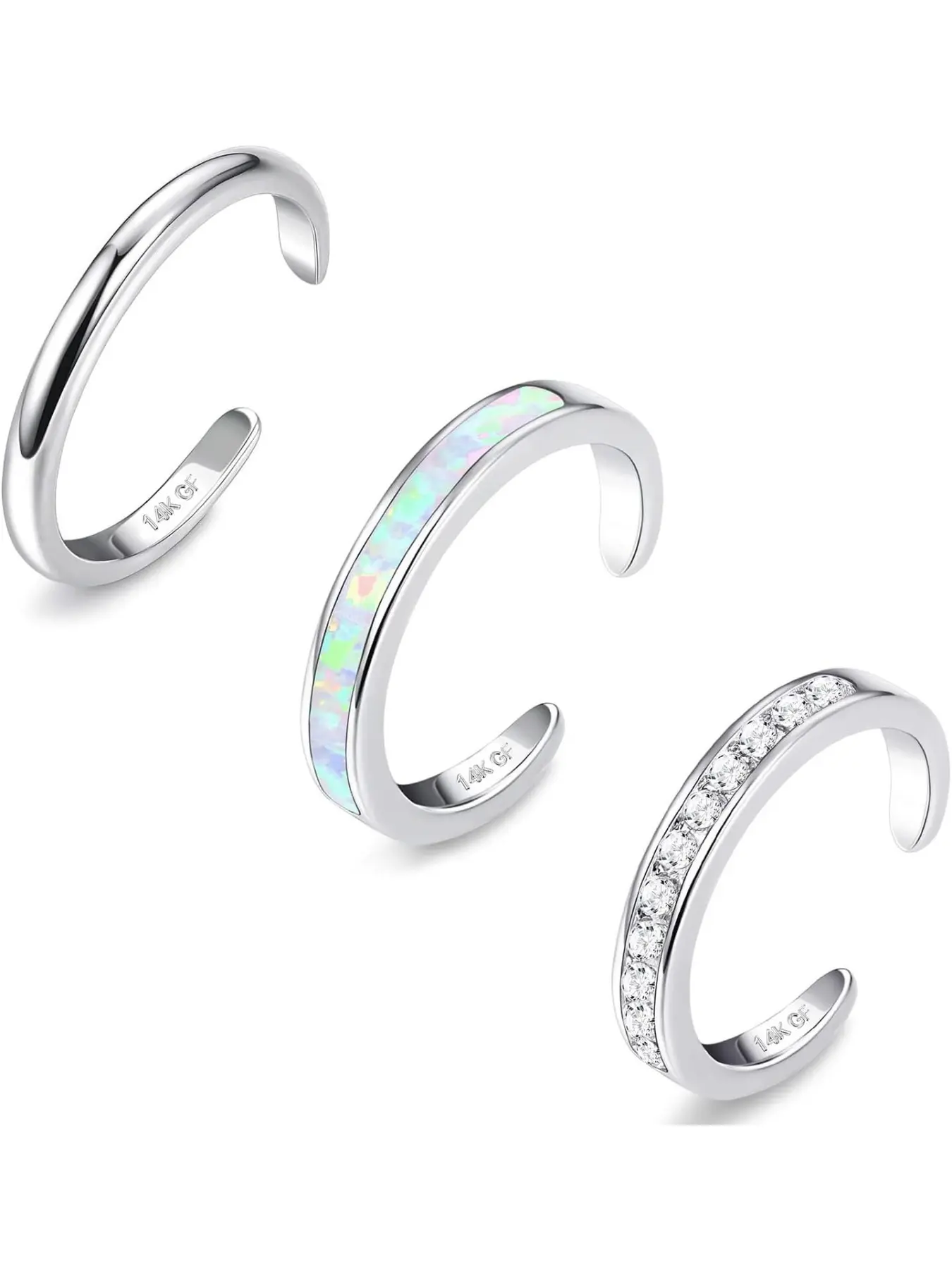 3PCS 14K Gold Filled Toe Rings for Women Adjustable Silver Gold Toe Ring Set Cute Opal CZ Daisy Flower Toe Rings Open Band Hawaiian Beach Summer Foot Jewelry for Women Fashion Stackable Rings
