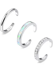 3PCS 14K Gold Filled Toe Rings for Women Adjustable Silver Gold Toe Ring Set Cute Opal CZ Daisy Flower Toe Rings Open Band Hawaiian Beach Summer Foot Jewelry for Women Fashion Stackable Rings