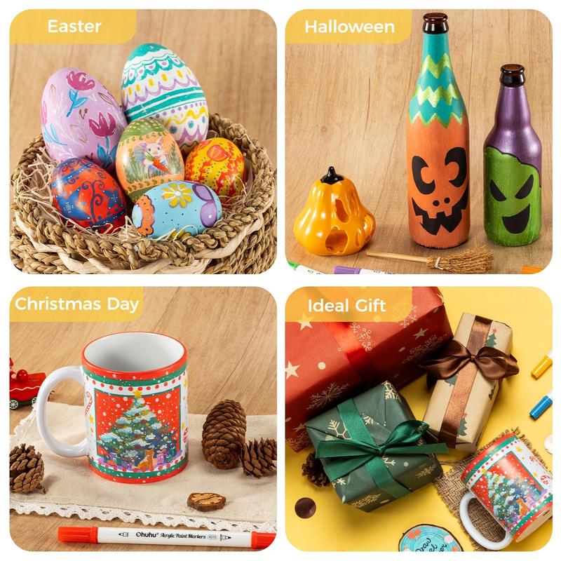 Ohuhu Acrylic Paint Markers: Brush & Fine Dual Tips - 72 Colors - High Opacity - Waterproof & Lightfast - Multi-Surface for Rock Painting, 3D Prints, Egg Decorating, Wood, Glass, Ceramic - Gift for DIY Craft Enthusiasts - Akaka Series of Ohuhuart
