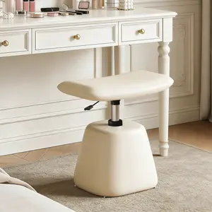 【Mother's Day】Modern Small Vanity Stool with Armless for Small Space, Entryway, Cute Makeup Vanity Chair with Adjustable Height, PU Leather Upholstered Ottoman for Living Room, Bedroom, Vanity