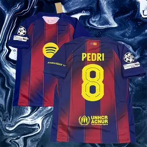 2025-26 Home Pedri Red and Blue No. 8 Short-Sleeve Soccer Jersey