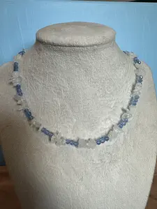 Blue Beaded Necklace with Clear Quartz
