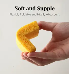 6 Counts Non-Scratch Natural Scrub Sponges, Compressed Wood Pulp Sponges for Washing Dishes and Cleaning the Kitchen cloth sink durable, best for Non-Stick Cookware in Household