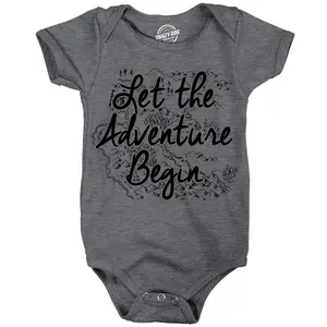 Let The Adventure Begin Baby Bodysuit Funny Cute Graphic Novelty Jumper for Infants Funny Baby Onesies Funny Sarcastic Onesie Novelty Onesie Dark Grey