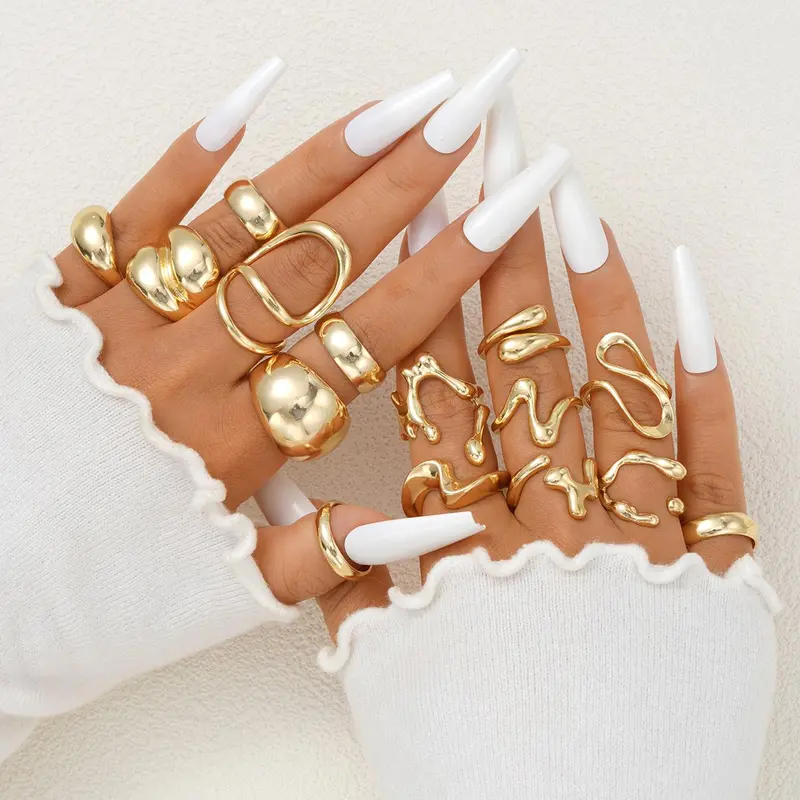 Women's Elegant Fashion Alloy Cuff Wide Stackable Rings, Casual Irregular Accessories for Women, Trendy All-match & Exquisite Jewelry for Birthday Gift