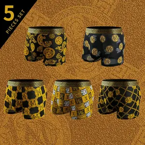 [5pcs / Pack] Men underwear - Breathable Comfortable，No Ride-Up Design for All-Day Active Wear，All Over Print Boxer Brief.Stretchy men