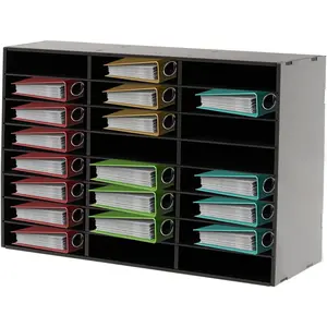 24 Compartments Literature Organizer with Adjustable Shelves Desktop File Sorter Mail Center Paper Storage Cabinet Home & Office Mailbox School Classroom Keepers (Black 24 Slots)