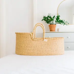 Signature Bilia Bassinet : Vegan (No Leather Handle/ Only Grass) Perfect for Newborn Baby, Baby shower gift