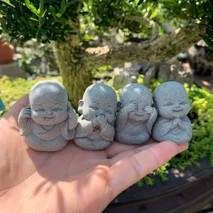 Charming Cartoon Buddha Figurine with Bluestone Sandstone - Perfect for Bonsai & Tea Table Decor, Ideal New Year and Birthday Gift Set of 4