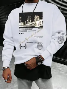 Tiktok Trendy New York Scenery & Inspirational Graphic Sweatshirt, Soft Fitted Casual Wear, Comfortable Home Style, Fall&winter