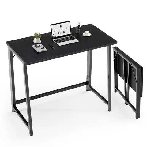 Sweetcrispy Foldable Laptop Desk - 31.5-Inch Compact Sturdy Home Office Desk, Easy-Assembly Space-Saving Antique Wood Finish Table for Small Spaces, Home Office Desks