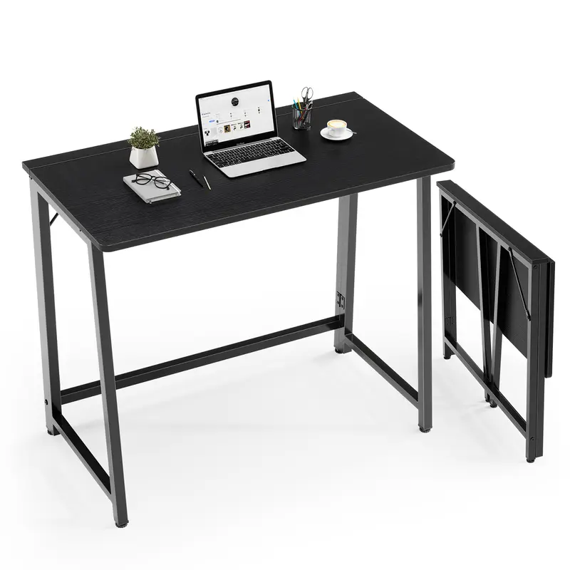 Sweetcrispy Foldable Laptop Desk - 31.5-Inch Compact Sturdy Home Office Desk, Easy-Assembly Space-Saving Antique Wood Finish Table for Small Spaces, Home Office Desks