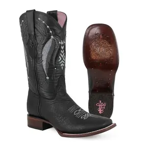 Black Tribu leather cowboy boot for women