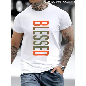 Men's Plus Size Casual Crew Neck T-Shirt - Geometric-Pattern, Smooth Cotton Knit Fabric, Medium Stretch - Short Sleeve Tee for Leisure & Everyday Wear | Breathable Comfort Fit | Machine Washable