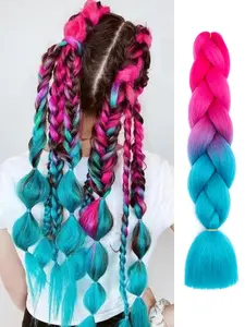 24 Inch Colorful Braiding Hair, Jumbo Box Braiding Hair Extensions, Synthetic Pink & Blue  Braiding Hair for Women Girls Cosplay Party