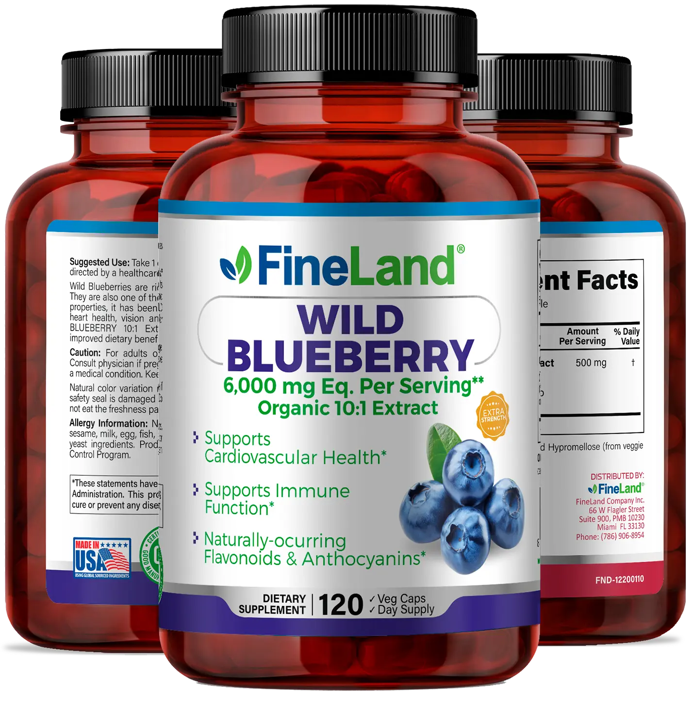 FineLand WILD BLUEBERRY Antioxidant MAX STRENGTH, Flavonoids and Anthocyanins, Supports Brain Function azo  cranberry  pill vitamins  women
