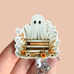 Glitter My Badge Halloween vintage ghost badge reel for nurse and hospital workers. Badge clip Badge pull - Retractable swivel clip with a 360 rotation. Great gift for coworker.