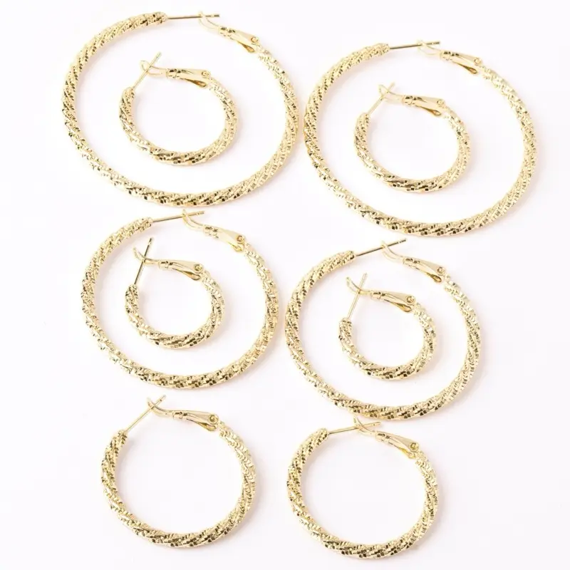 14K Gold Plated Hypoallergenic Copper Glitter Hoop Earrings, Teardrop Design, Hinge-Style Closure
