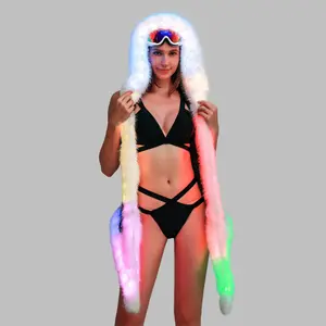 Women's Soft Faux Fur LED Jacket with Fish Scale Effect Fitted Silhouette Autumn Winter Light-Up Coat for Halloween Christmas Party Costume Cosplay Outfit Warm Outerwear Batteries Not Included - Fabric