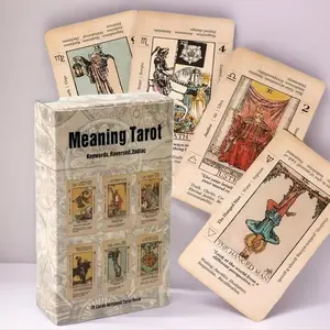 English Word Meaning Tarot Card Game, 78pcs Portable Tarot Cards, Card Deck, Predict Love, Essential Zodiac Tabletop Card Game for Valentine's Day,Keywords,Reversed