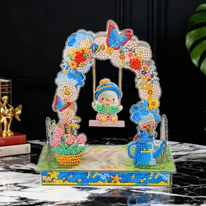 3D Diamond Painting Swing Ornament, DIY Diamond Art Kit, Acrylic Flower Theme Desktop Decor, Mosaic Craft for Home, Room, Holiday Decoration