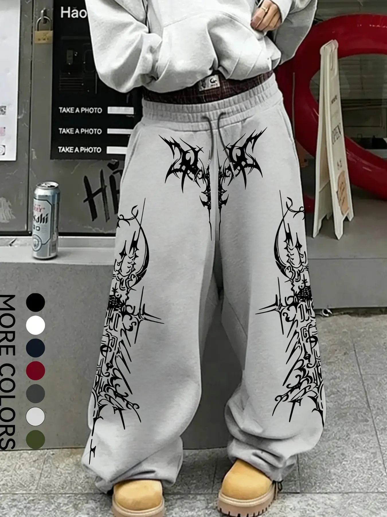 Men's Gothic Chain Cross Pants, Loose Long Pants with Complex