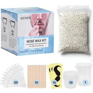 Nose Hair Wax Kit - 100g Nose Wax + 20 Applicators + 15 Mustache Guards + 10 Paper Cups + 10 Sticks + 1 Measuring Cup, At-Home Hair Removal for Men & Women for 20+ Uses