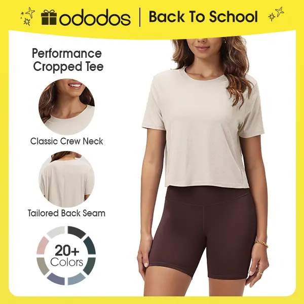ODODOS Women's Fitted Performance Cropped Short-Sleeve Jersey Top - odSTRATUM Tech Ultra Soft Fabric, UPF 50+ Quick-Dry Crew Neck Basic Top for Athleisure, Sporty Chic Outfits, Skirts & All-Day Comfort