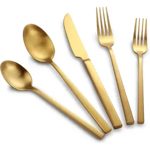Stainless Flatware Set Hand Forged 18/10 Silverware Set Cutlery Set Gold Cuboid Handle Finished 20 Pieces Service for 4