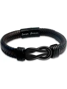 To My Son Magnetic Clasp Leather Bracelet, Handmade Woven Stainless Steel Men's Bracelet, Engraved Inspirational Jewelry Gift
