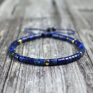 Natural Lapis Lazuli 2x4mm Natural Stone Tibetan Beads Power Blue Gemstone Healing Reiki Crystal Women Men Minimalist Friendship Bracelet