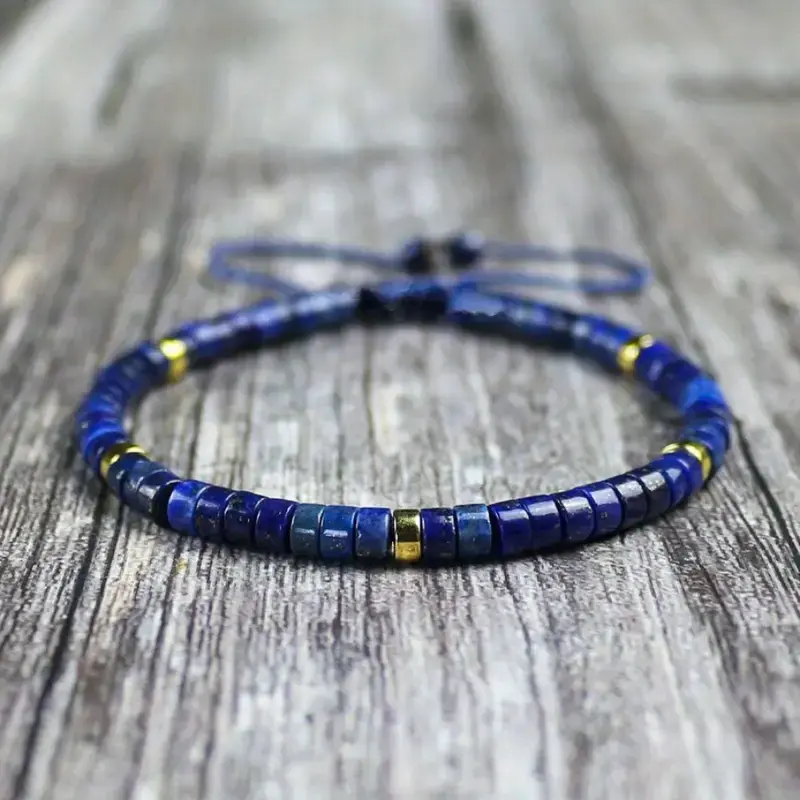 Natural Lapis Lazuli 2x4mm Natural Stone Tibetan Beads Power Blue Gemstone Healing Reiki Crystal Women Men Minimalist Friendship Bracelet
