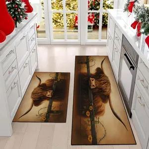 Highland Cow Pattern Kitchen Rug Set, Non-Slip Soft Washable Carpet for Home Living Room Bedroom Bathroom Decor, Bohemian Style, Boho Area Rug, Bohemian Style Rugs