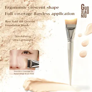 GUOXIAONIU Rose Gold Crescent Foundation Brush - Special for Liquid Foundation & Cream Makeup, Flat-Head Base Makeup Brush for Lightweight & Seamless Finish