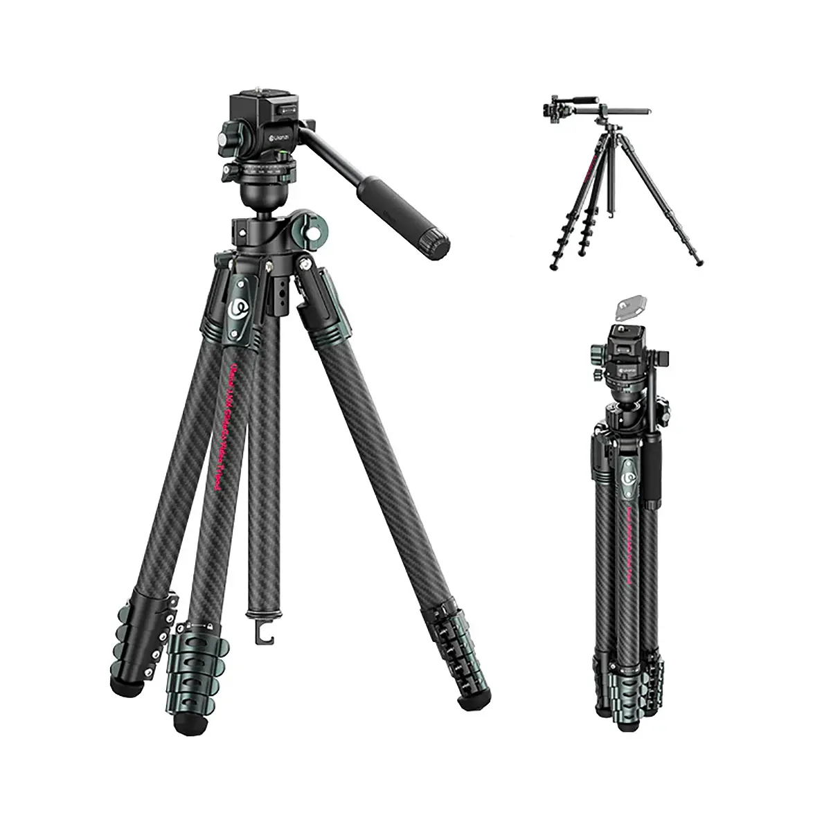 Ulanzi JJ06 GlideGo 5-Section Carbon Fiber Travel Camera Tripod with Ball Head, Handle, Instant Setup, Aluminium Accessories, Black