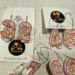 Red Birthday Candle Earrings - Fashion Accessory, Acrylic Jewelry, Handpainted Design, Features Numbers 0-1-2-3-4-5-6-7-8-9
