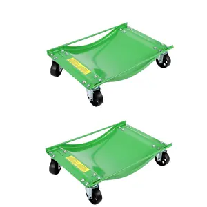 Green Car Dolly Set of 2, 5000LBS Capacity Heavy Duty Vehicle Dolly, Upgraded Curved Design with Side Rails, 4 Swivel Casters Per Unit, 24x15 Inches Wheel Skates for Garage, SUV, ATV