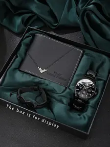 Men's Business Fashion & Wallet & Bracelet Set, Fashion Watch Set for Party, Daily Clothing Decor, Trendy All-match & Exquisite Watch Set for Birthday Gift, Fashionable Stylish Watch
