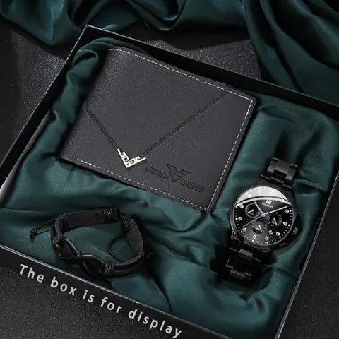 Men's Business Fashion & Wallet & Bracelet Set, Business Analog Quartz Watch, Fashion Watch Set for Party, Daily Clothing Decor, Trendy All-match & Exquisite Watch Set for Birthday Gift, Fashionable Stylish Watch Display, Accessories