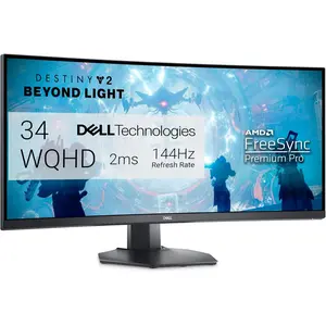 Dell S3422DWG Curved Gaming Monitor - 34 Inch 1800R Curved Screen with 144Hz Refresh Rate, WQHD (3440 X 1440) Display, HDMI, DP to DP 1.4 Cable, AMD Freesync - Black Dell