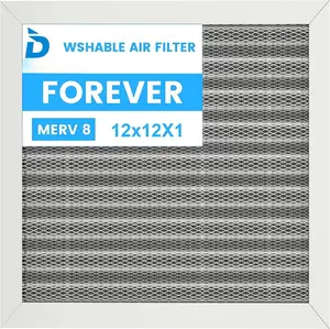 12x12x1  Air Filter - Washable Filter, MERV 8,Permanent, Electrostatic - Lasts a Lifetime HVAC AC Furnace Systems (Actual Size: 11.75x11.75x1 Inch)