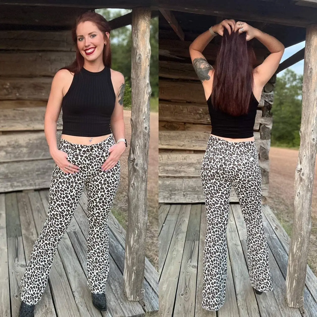 Cheetah Print Flare Bell Bottom Jeans