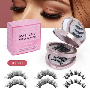 MAGEFY 3 Pairs C Curl Magnetic False Eyelashes, No Glue & No Eyeliner Needed, Natural Look Reusable Lashes with Strong Magnet, Soft & Lightweight Material, Waterproof Quality & Easy to Apply, Perfect for Daily Makeup, Parties & Travel