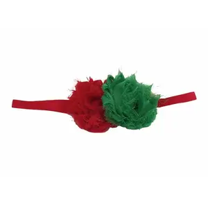 Christmas Flower Headband Red & Green Elastic Soft Stretchy Festive Holiday Accessory