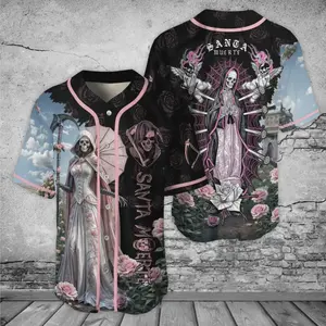 Santa Muerte Rose Baseball Jersey, Mexico Heritage Shirt, Oversized Unisex Streetwear Gift, Vintage Fashion, Classic Styles for
