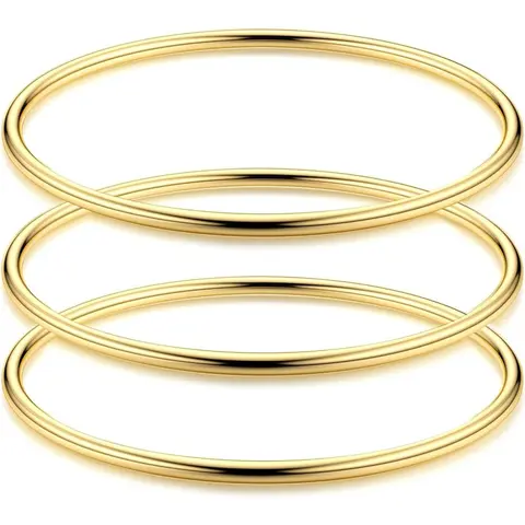FLORIDECO Unisex 3PCS 3mm Stainless Steel Stackable Bracelets, Thin Glossy Elegant Minimalist Bangle, Non-Tarnish Tarnish-Proof Fashionable Jewelry for Daily Wear
