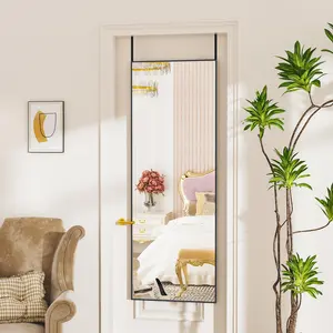 Door Mirror, Full Length Mirror Over The Door, 14'' x 48'' Hanging Mirror, Rectangular Wall Mirror, Wall Mounted/Hanging/Leaning, Home Decor, Black