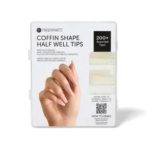 FingerPaints Coffin Shape Half Well Tips, Flexible, Quick to Apply & Easy to Blend, 200 Ct