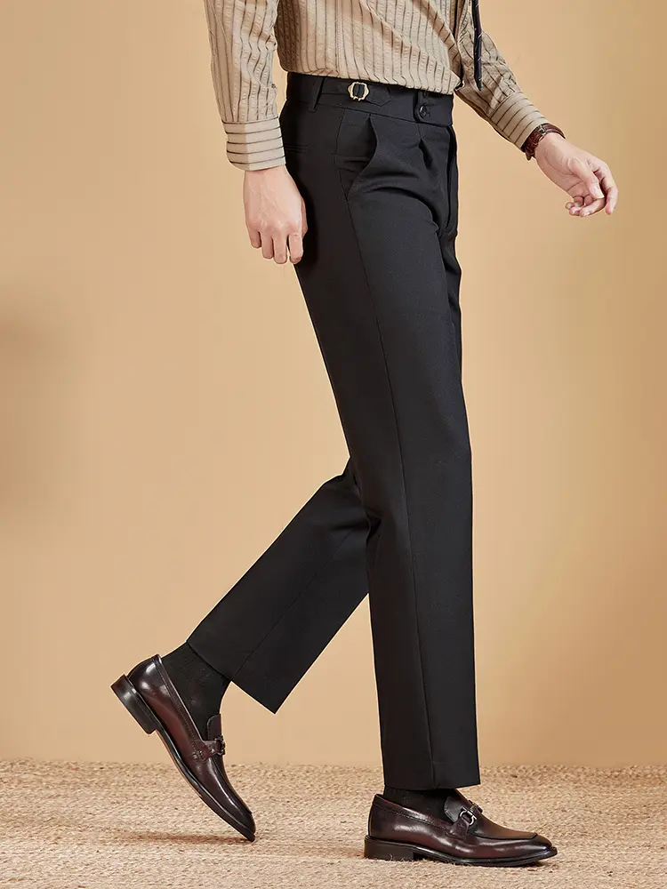 Men's Elegant Neapolitan Drape Trousers, Plain Italian Straight Leg Cut, Belted for Office to Dinner & Casual Autumn Wear, Belted Men's Pants, Office To Dinner Ready, Retro Drape Style, Drape Adds Depth