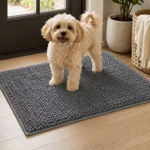 High Density Chenille Dog Doormat Super Absorbent Non Slip Backing Machine Washable Entry Rug Traps Mud & Water for Large Small Dogs Indoor Outdoor Front Door